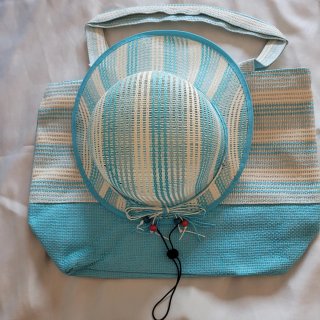 Conjunto Bolso y Sombrero Girasol Azul/Blanco