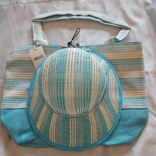 Conjunto Bolso y Sombrero Girasol Azul/Blanco