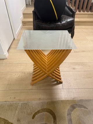 Mesita auxiliar cristal y madera