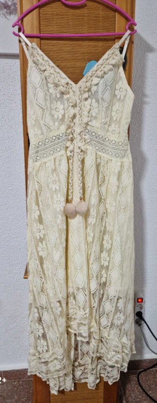 Vestido largo encaje blanco talla L