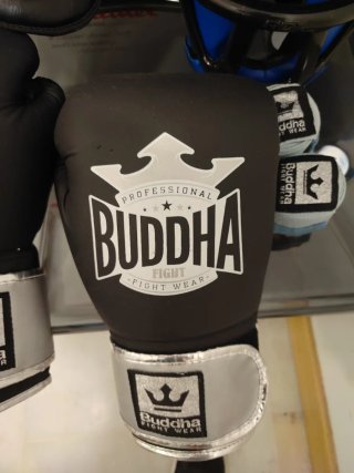 Guantes de boxeo Buddha negros y plateados
