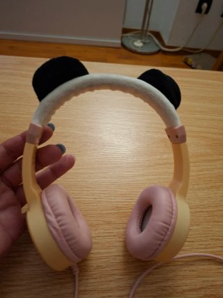 Auriculares con orejas de oso panda rosas, blanco