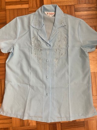Blusa Daffodil bordada años 80 azul