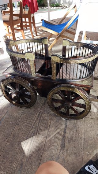 Carro Hindú Antiguo de Madera y Latón - Mueble Bar