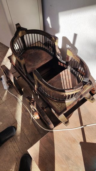 Carro Hindú Antiguo de Madera y Latón - Mueble Bar