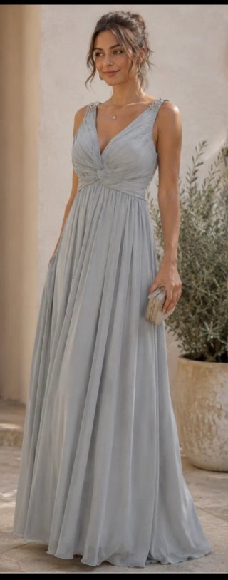 Vestido largo fiesta gris plata talla S