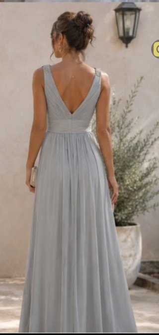 Vestido largo fiesta gris plata talla S