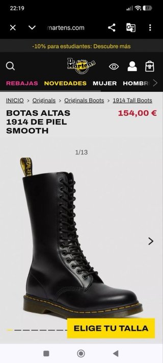 Botas Dr. Martens 1914 Piel Negra 14 Ojales