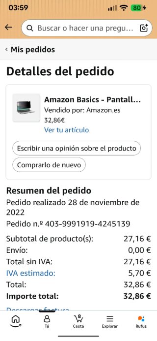 Protector Privacidad Pantalla 14 Amazon Basics