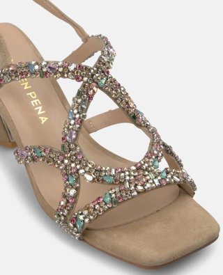 Sandalias de tacón con pedrería