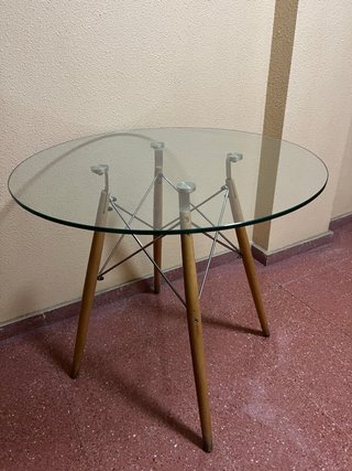 Mesa redonda cristal y madera