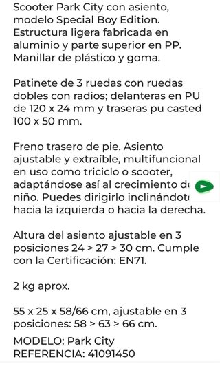 Patinete infantil 3 ruedas sin estrenar