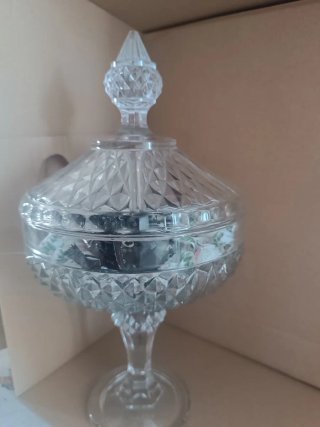 Caramelera de cristal con tapa más 2 bol a juego