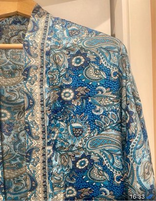 Kaftán/Kimono Seda Estampado Paisley Azul