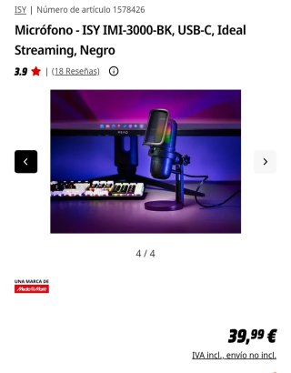 Micrófono ISY IMI-3000-BK USB-C Negro