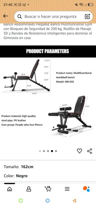 Banco Multifuncional Plegable Gym 200kg