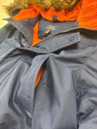 Polo Ralph Lauren Puffer Jacket Navy Orange Fur XS
