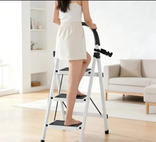 1 UD Escalera Plegable Blanca 3 Peldaños