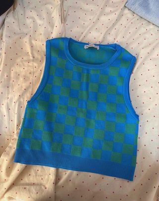 Chaleco cuadros azul y verde