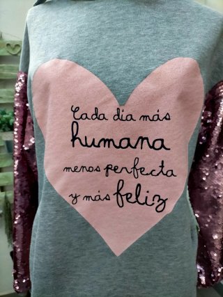 Sudadera Anabel Lee gris corazón lentejuelas XS