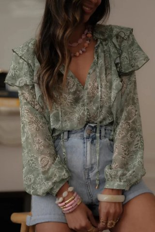 Blusa gasa estampada verde