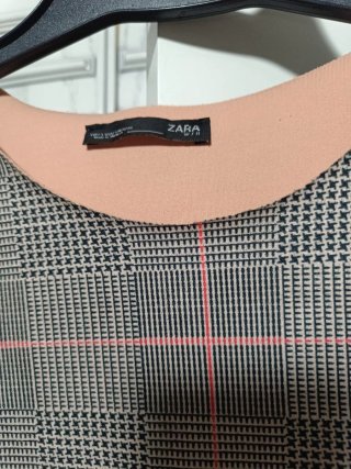 Blusa Zara Cuadros Rosa Gris Talla S