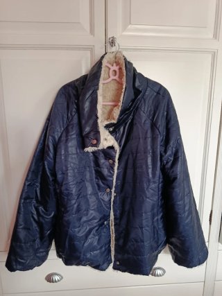 Abrigo reversible mujer beige/azul marino