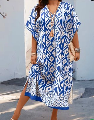 Vestido estampado azul y blanco talla única