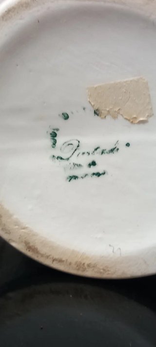 Jarrón antiguo firmado flores pintadas