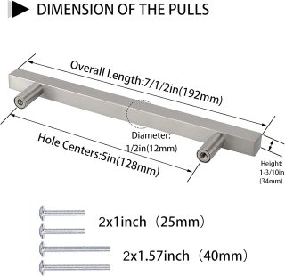 5 Maniglie in acciaio per armadi cucina 128 mm