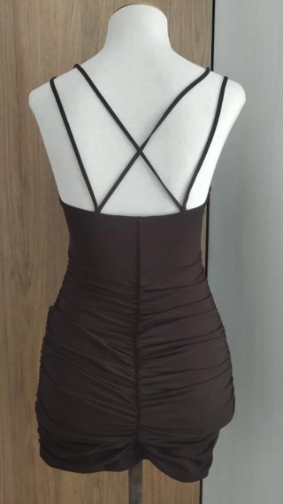 Sexy vestido mini fruncido elástico con tul/malla