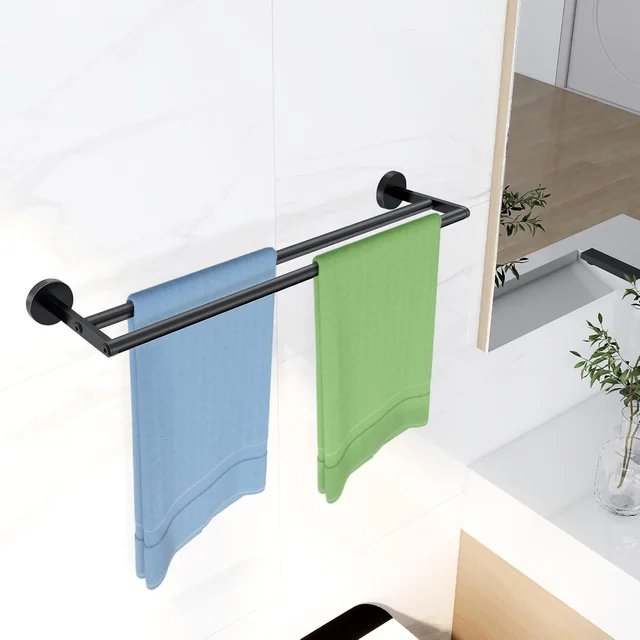 Toallero doble negro pared baño lavamanos acero
