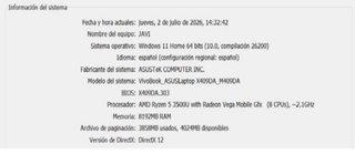 Portátil ASUS 14 Ryzen 5 8GB RAM SSD