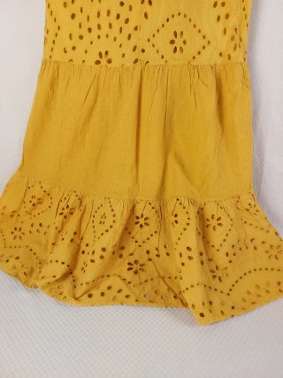 Vintage Abito Smanicato Senape Traforato Floreale