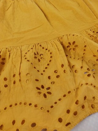 Vintage Abito Smanicato Senape Traforato Floreale