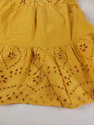 Vintage Abito Smanicato Senape Traforato Floreale
