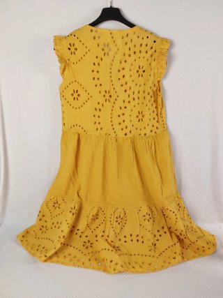 Vintage Abito Smanicato Senape Traforato Floreale