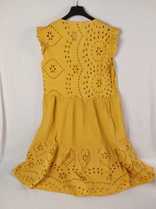 Vintage Abito Smanicato Senape Traforato Floreale
