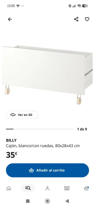Cajón BILLY blanco con ruedas Ikea
