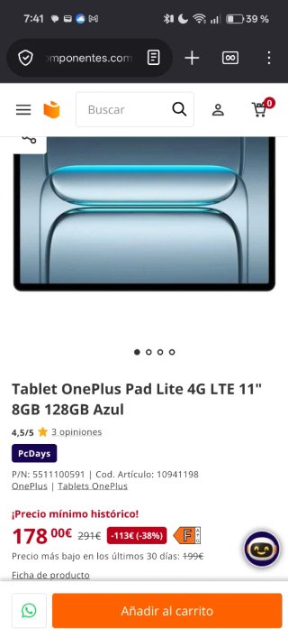 Tablet OnePlus Pad Lite 4G LTE 11 Azul