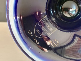 🇫🇷 Limoges Jarrón Azul cobalto y oro 22k