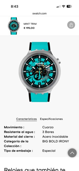 Swatch SB07S111 Reloj Hombre Plata/Turquesa