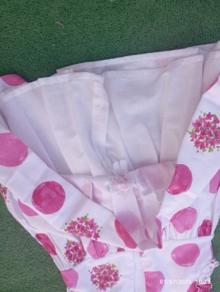 Vestido Mayoral blanco lunares fucsia flores