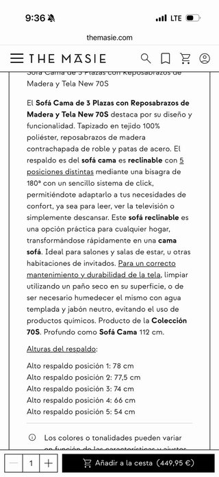 Sofá Cama The Masie Beige Nuevo