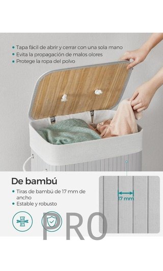 Cestino per bucato in bambù pieghevole con coperchio