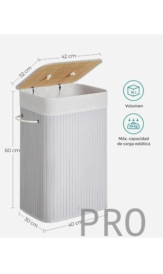 Cestino per bucato in bambù pieghevole con coperchio