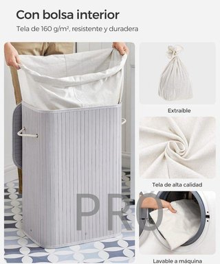 Cestino per bucato in bambù pieghevole con coperchio e sacchetto estraibile