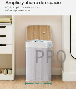 Cestino per bucato in bambù pieghevole con coperchio e sacchetto estraibile