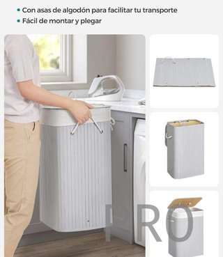 Cestino per bucato in bambù pieghevole con coperchio e sacchetto estraibile