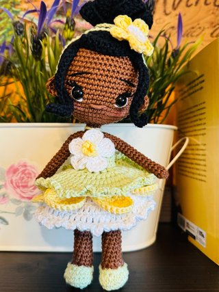 Muñeca Tiana Amigurumi Crochet Hecha Mano